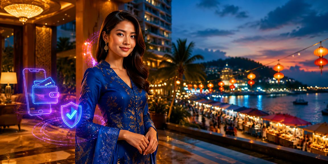 Pengguna Malaysia dalam pakaian baju kurung mengakses promosi pertaruhan 7ate9